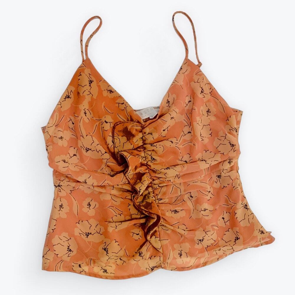 ASTR | Ruffled Shirred Clay Floral Cami Crop Top Romantic Pastel | Size M